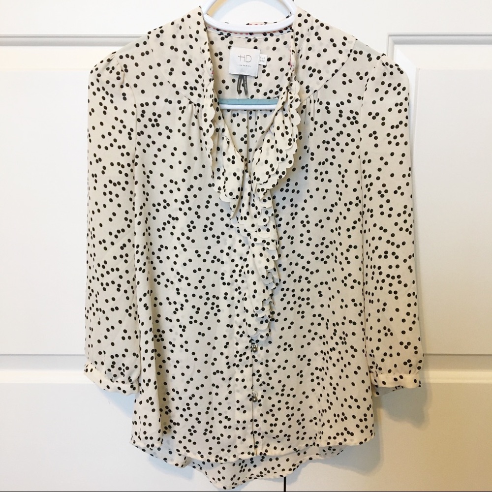 {Anthro} HD in Paris Polka Dot Ruffle Blouse